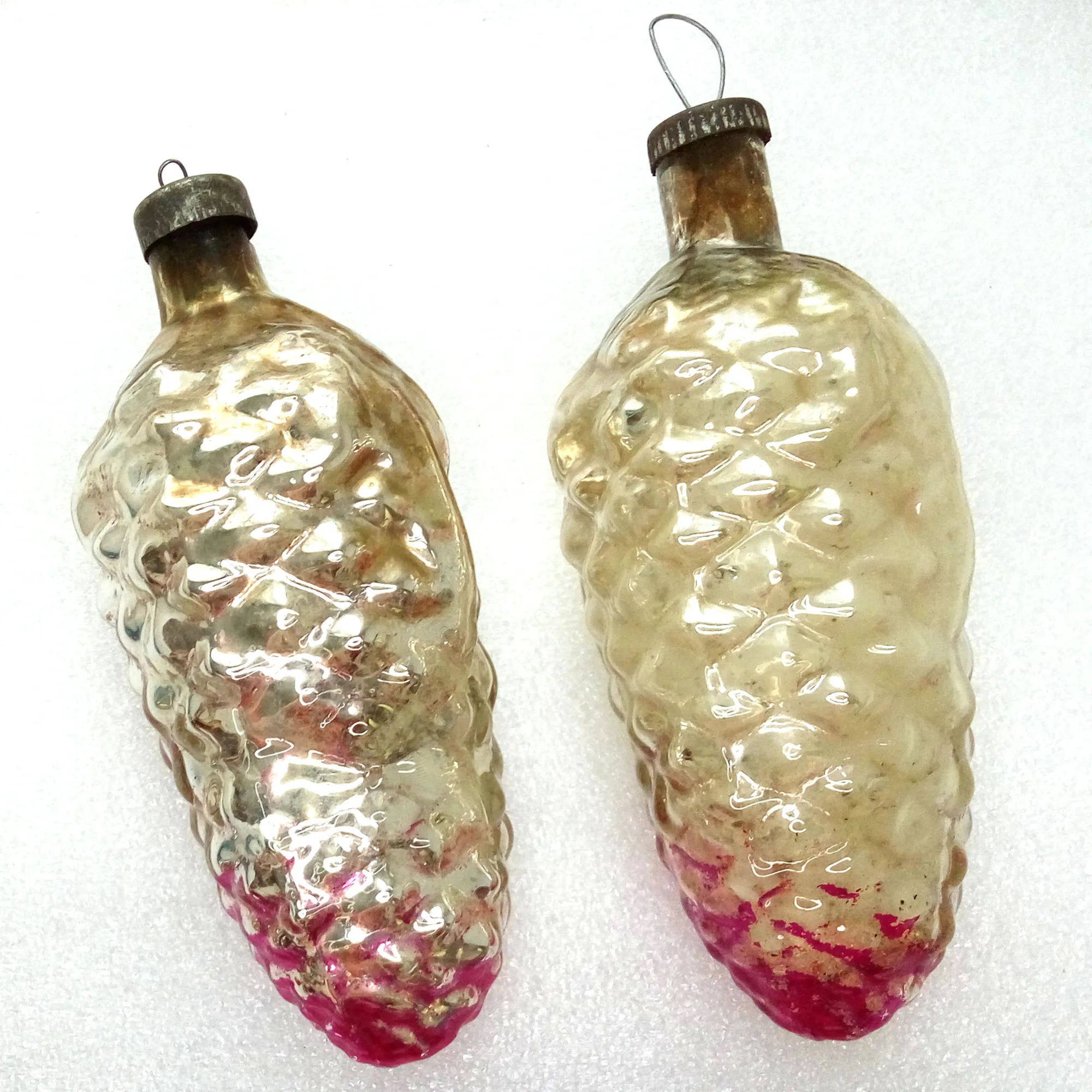 Set of 2 Huge Vintage Ukrainian Glass Christmas Ornaments Pinecone