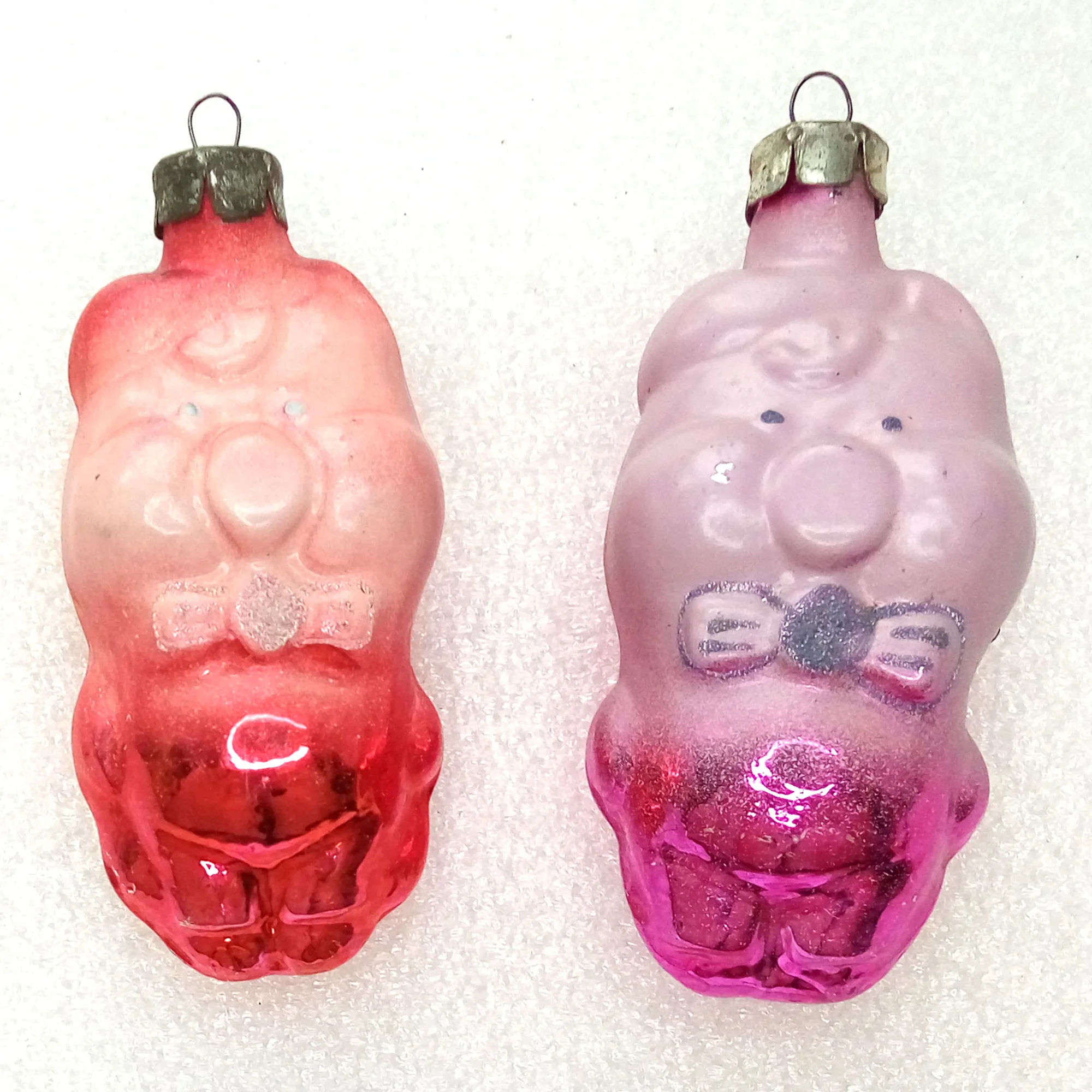 Set of 2 Vintage USSR Glass Christmas Ornaments Piglets