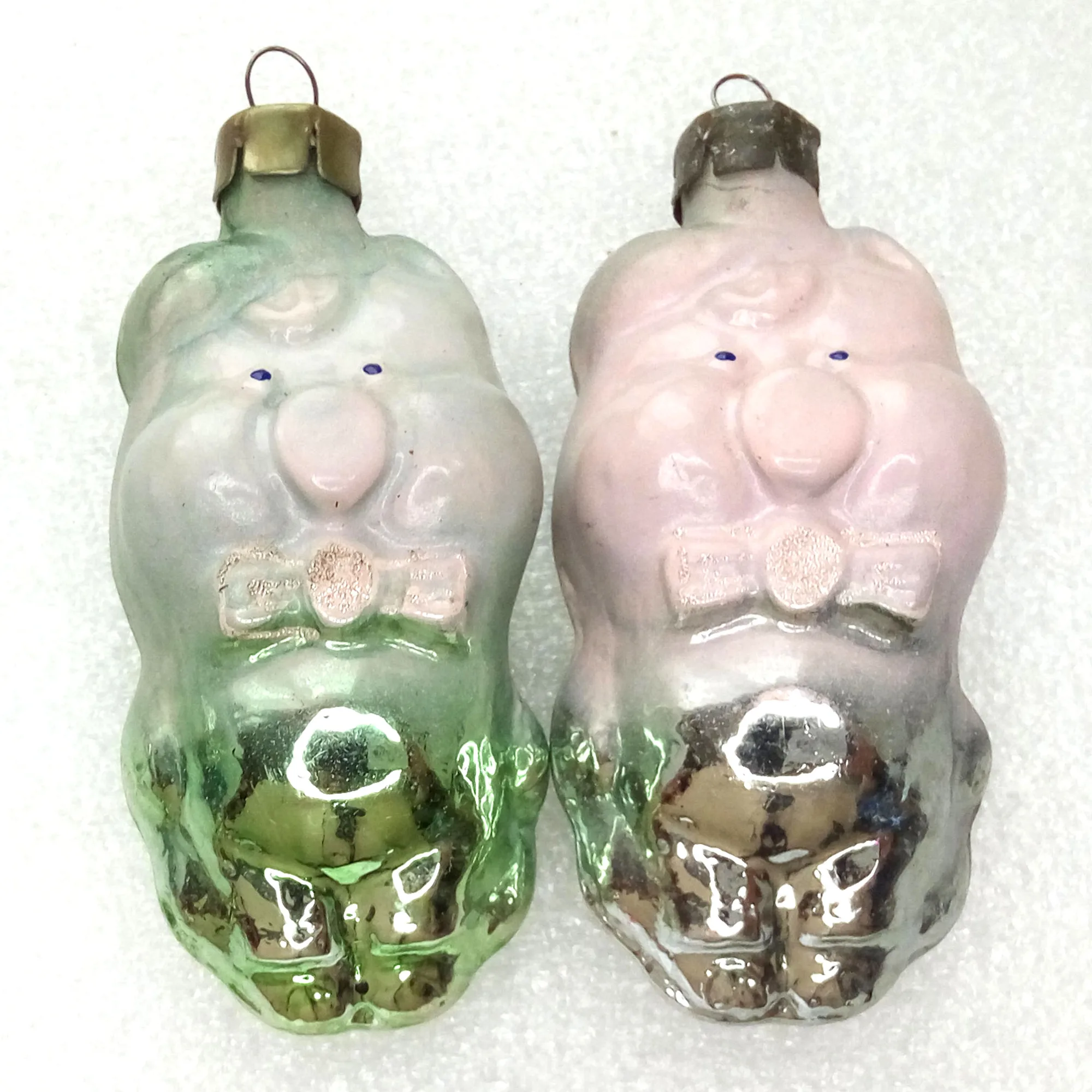 Set of 2 Vintage Ukrainian Glass Christmas Ornaments Piglets