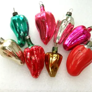 Set of 8 Vintage Ukrainian Glass Christmas Ornament Papriks