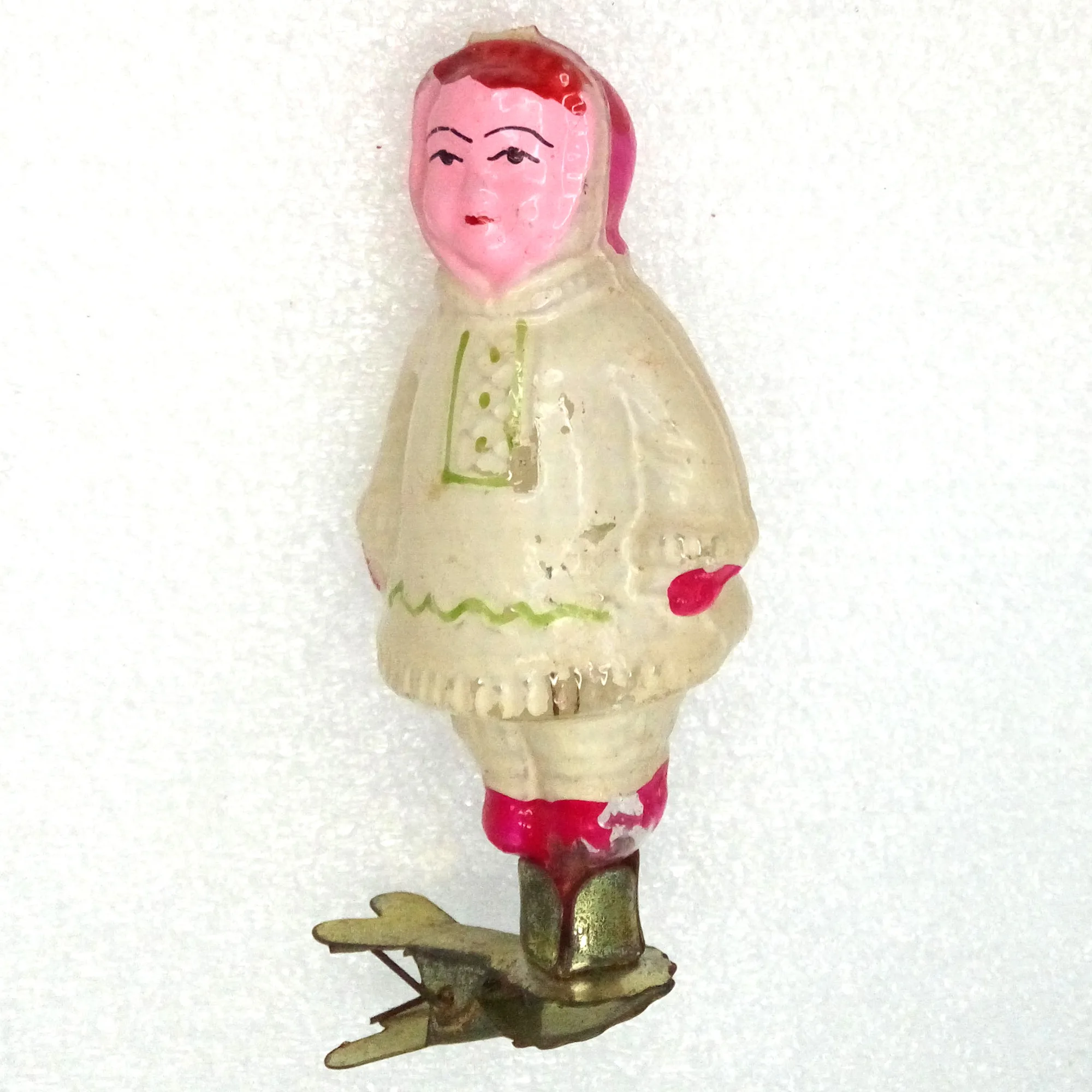 Vintage USSR Glass Christmas Ornament Girl
