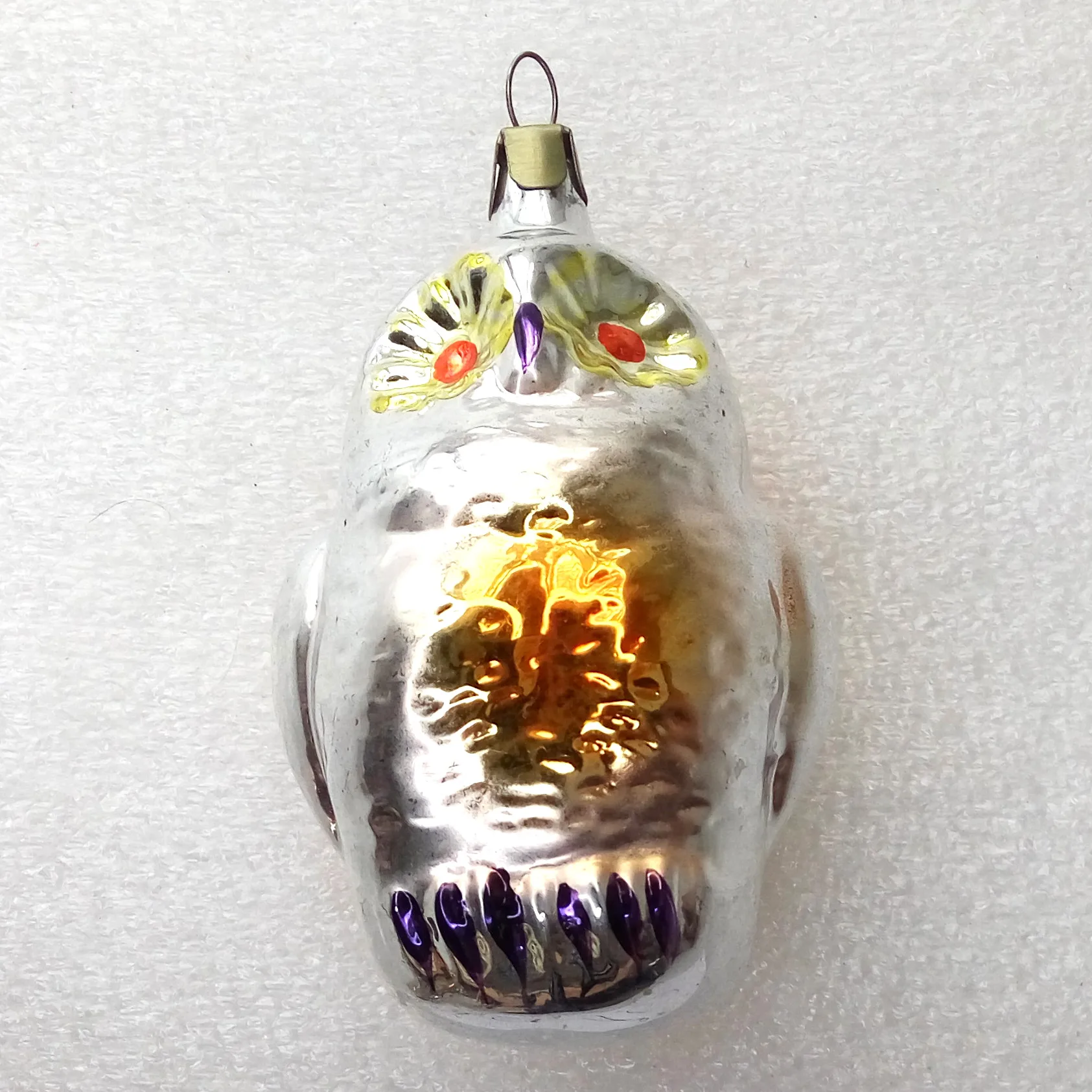 Vintage Silver Glass Christmas Ornament Owl