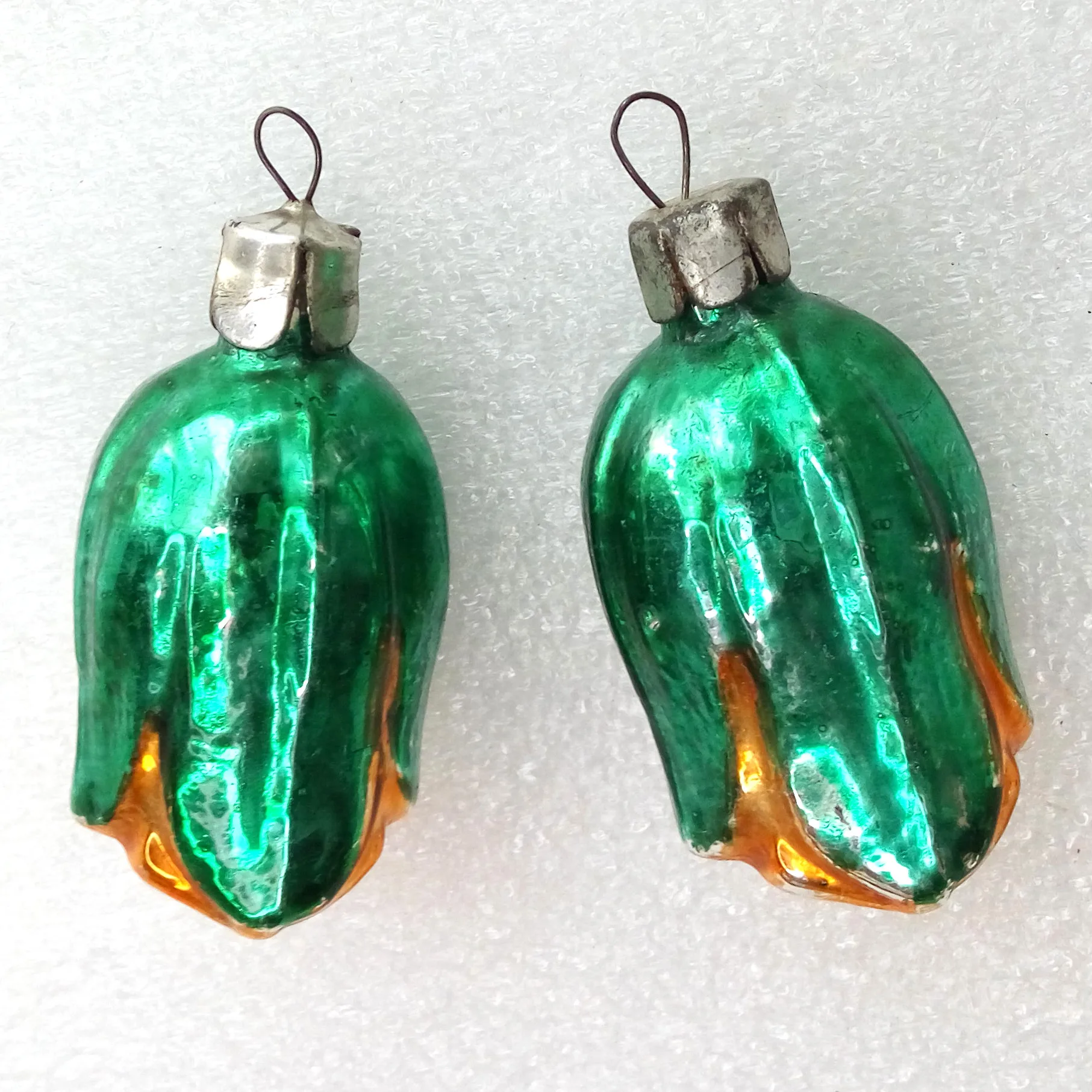 Set of 2 Vintage Glass Christmas Ornament Flowers