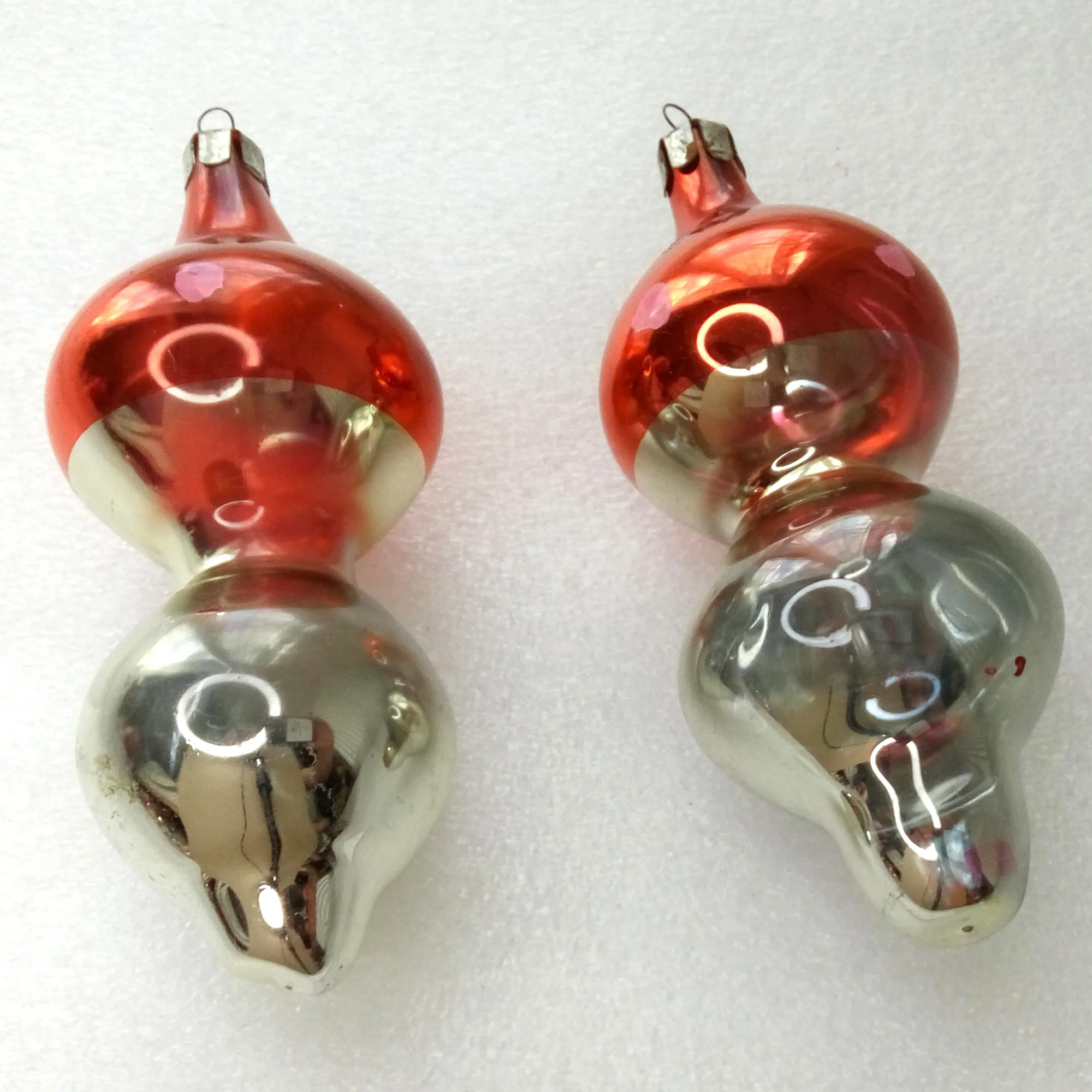 Set of 2 Big Vintage Glass Christmas Ornament Tree Mushrooms
