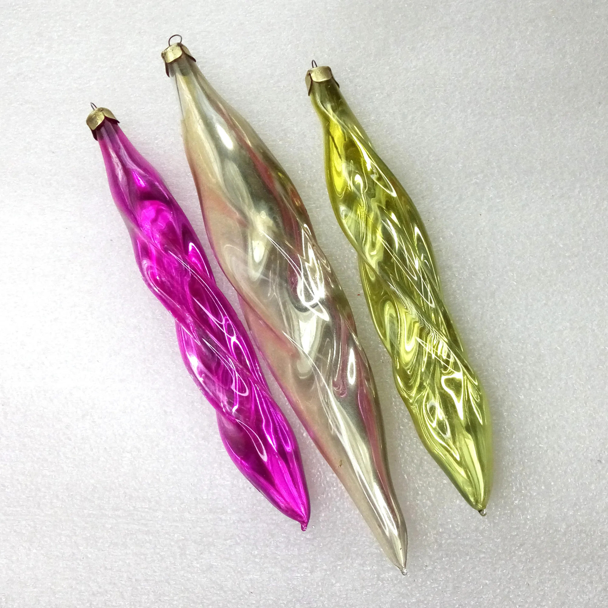 Set of 3 Vintage Glass Christmas Ornaments Tree Big Icicles