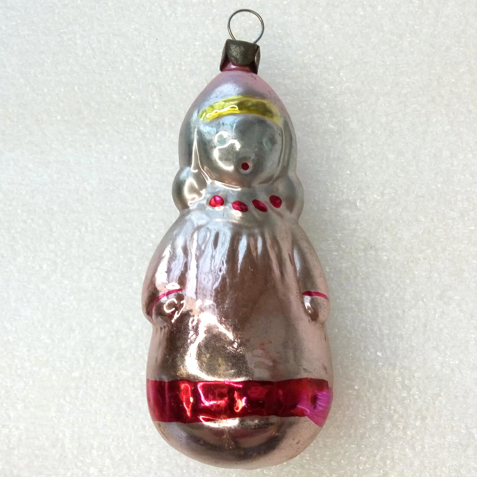 Vintage Ukrainian Glass Christmas Ornament Girl