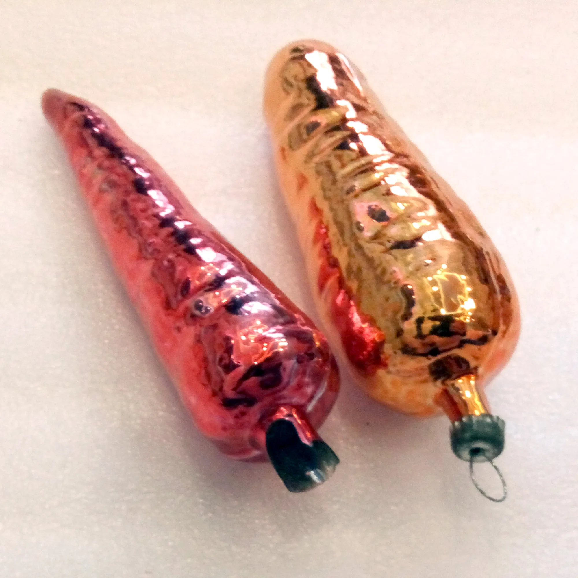 Set of 2 Vintage Antique Glass USSR Christmas Ornament Old Carrots