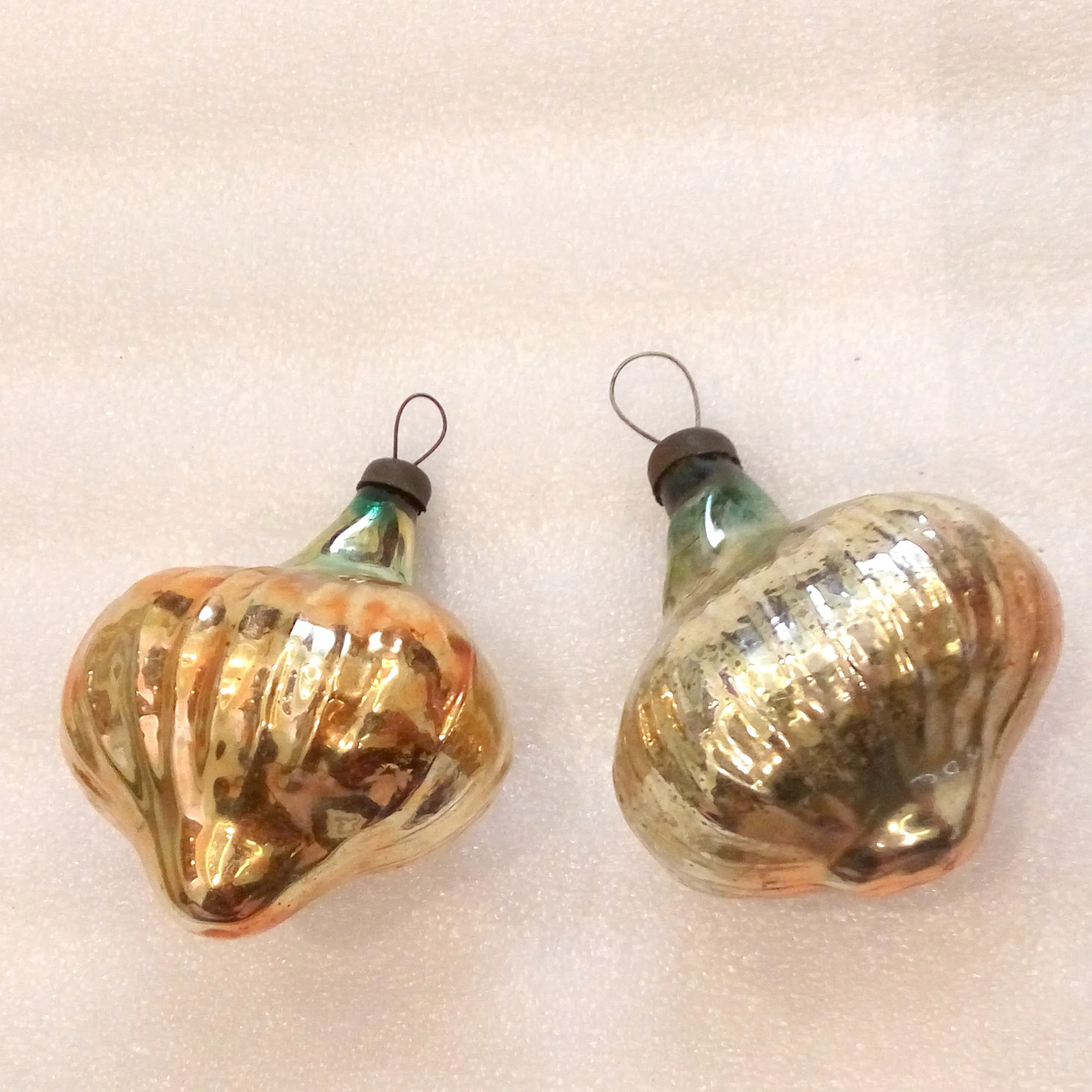 Set of 2 Antique Vintage Mercury Glass Christmas Ornament Onions
