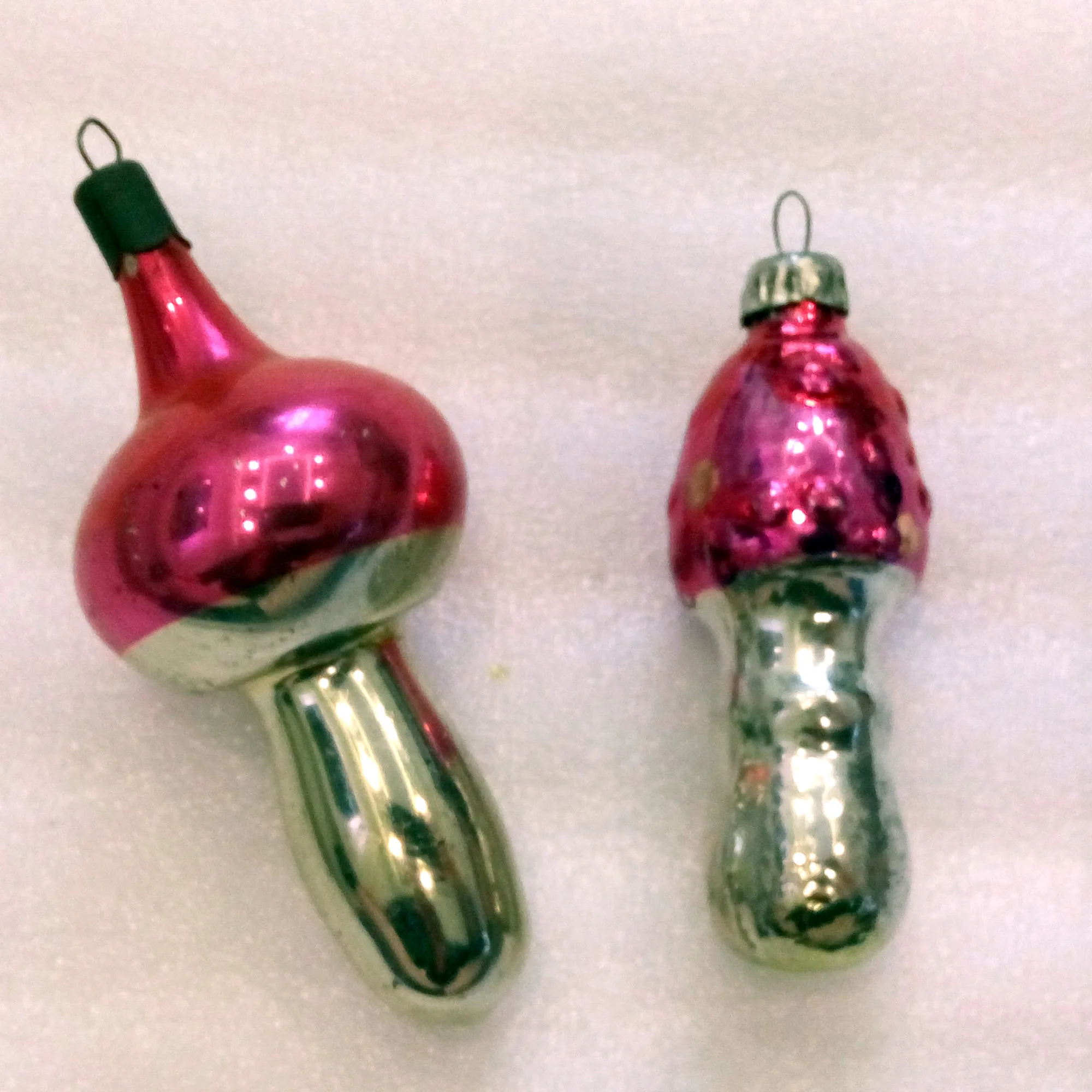 Set of 2 Vintage Glass USSR Christmas Ornament Mushrooms