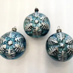 Set of 3 Vintage Antique Glass Christmas Ornament Snowflakes