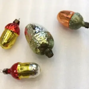 Set of 4 Vintage Antique Glass USSR Christmas Ornament Old Acorn