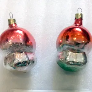Set of 2 Vintage Glass USSR Christmas Ornament Mushrooms
