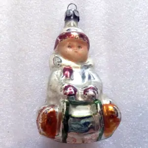 Vintage Ukraine Glass USSR Christmas Ornament Kid on Sledge