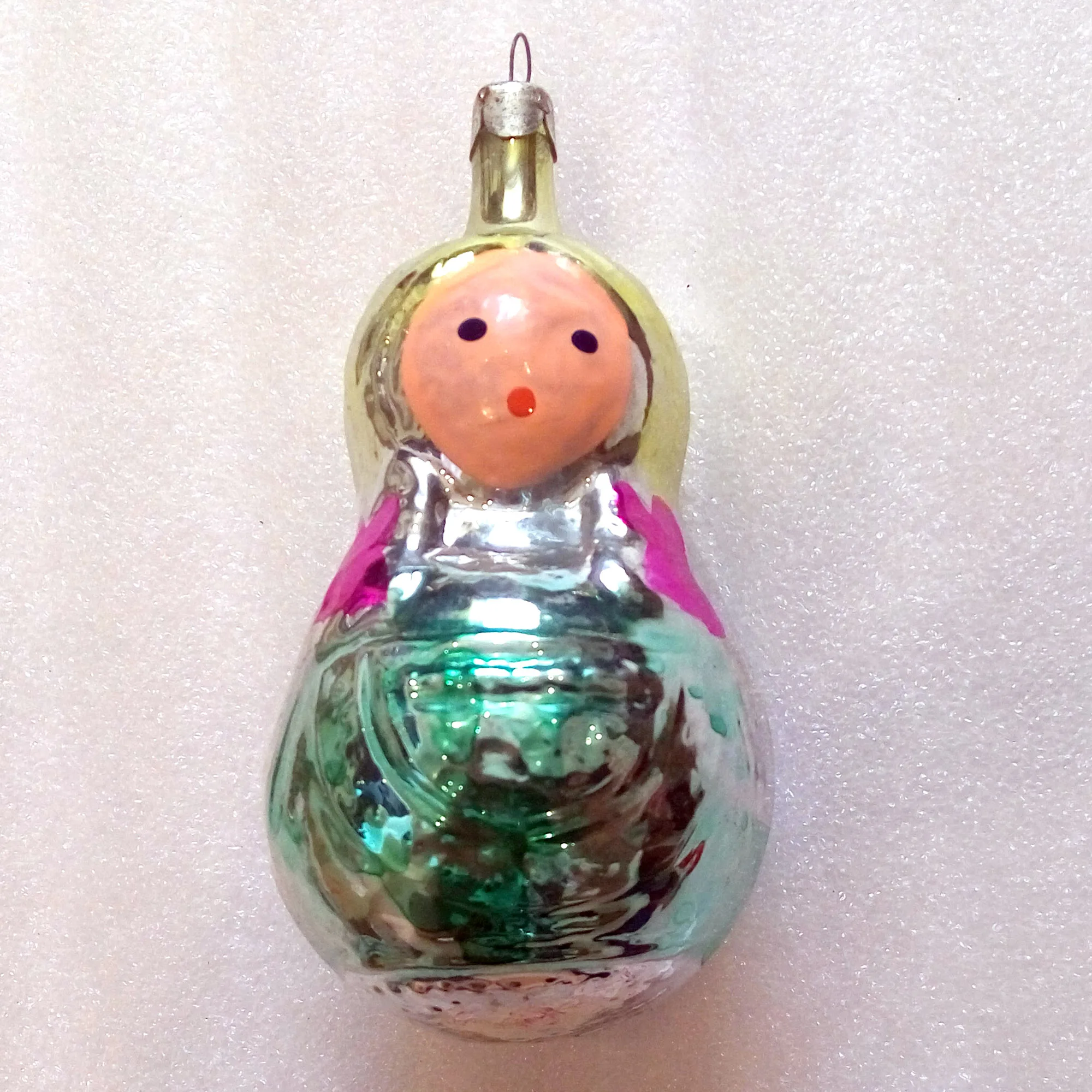 Vintage USSR Glass Christmas Ornament Big Nesting Doll