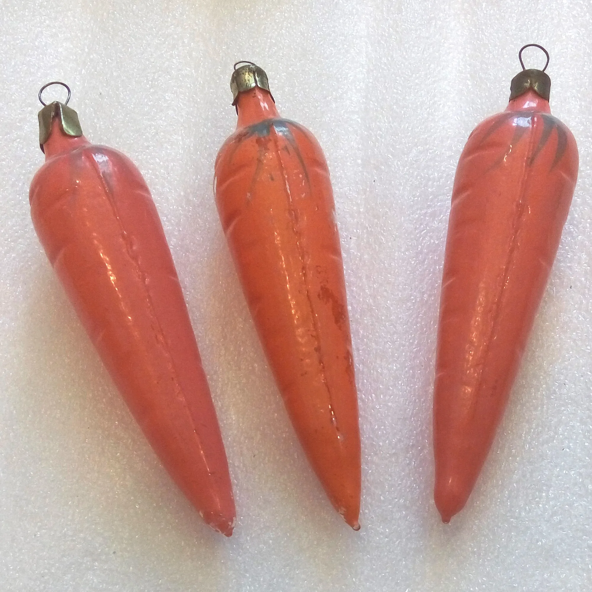 Set of 3 Vintage USSR Glass Christmas Ornaments Carrots