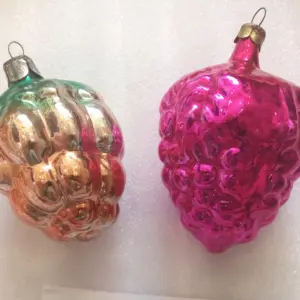Set of 2 Vintage USSR Glass Christmas Ornaments Berries
