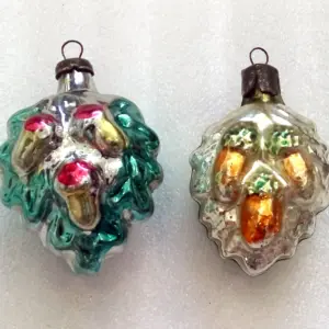 Set of 2 Antique Vintage USSR Mercury Glass Christmas Tree Ornaments Decor Acorns