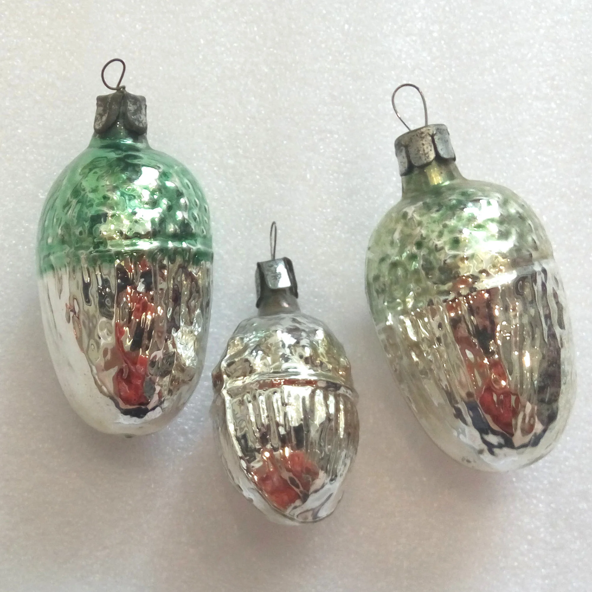 Set of 3 Antique Vintage USSR Glass Christmas Ornaments Old Acorns