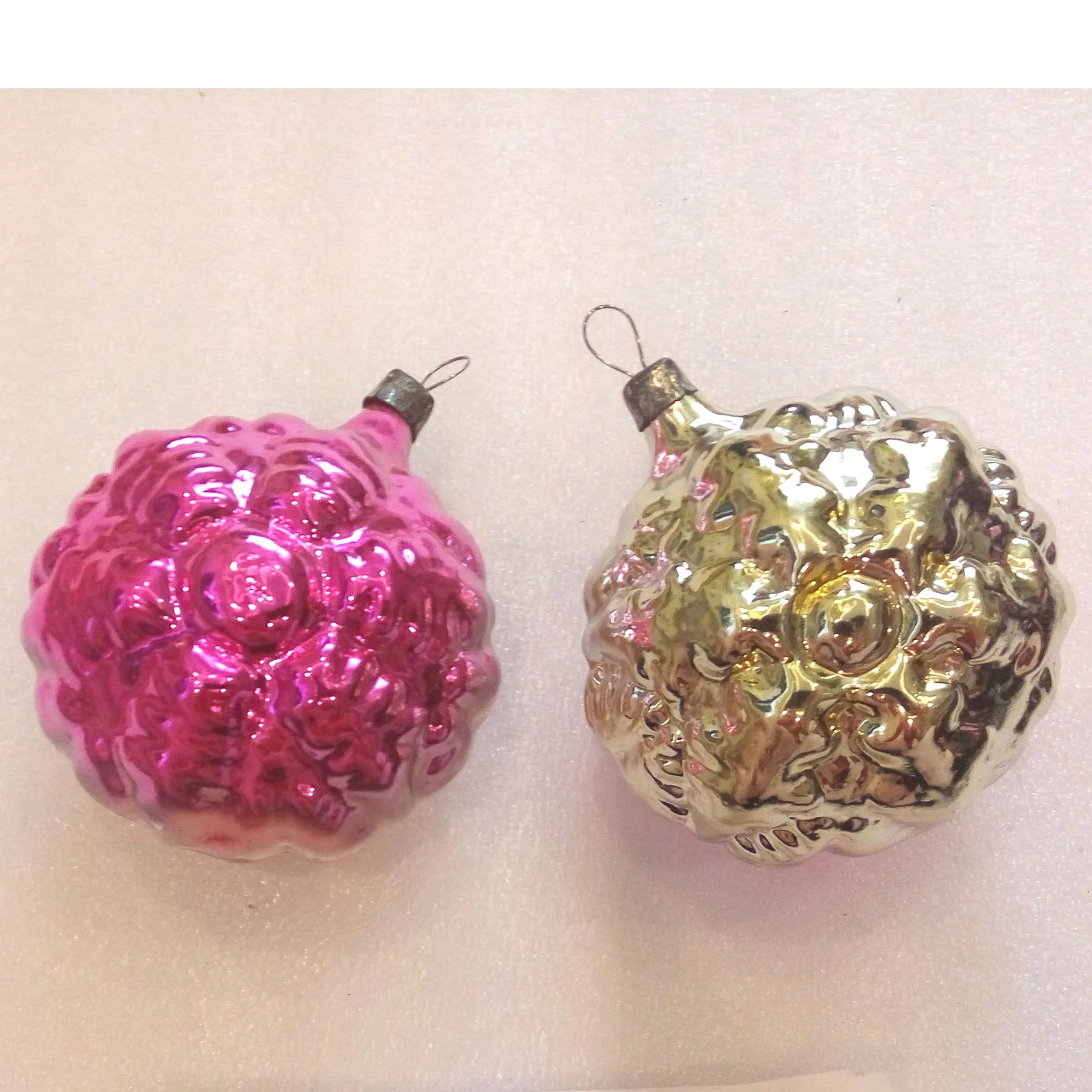 Set of 2 Vintage USSR Glass Christmas Ornaments Snowflakes