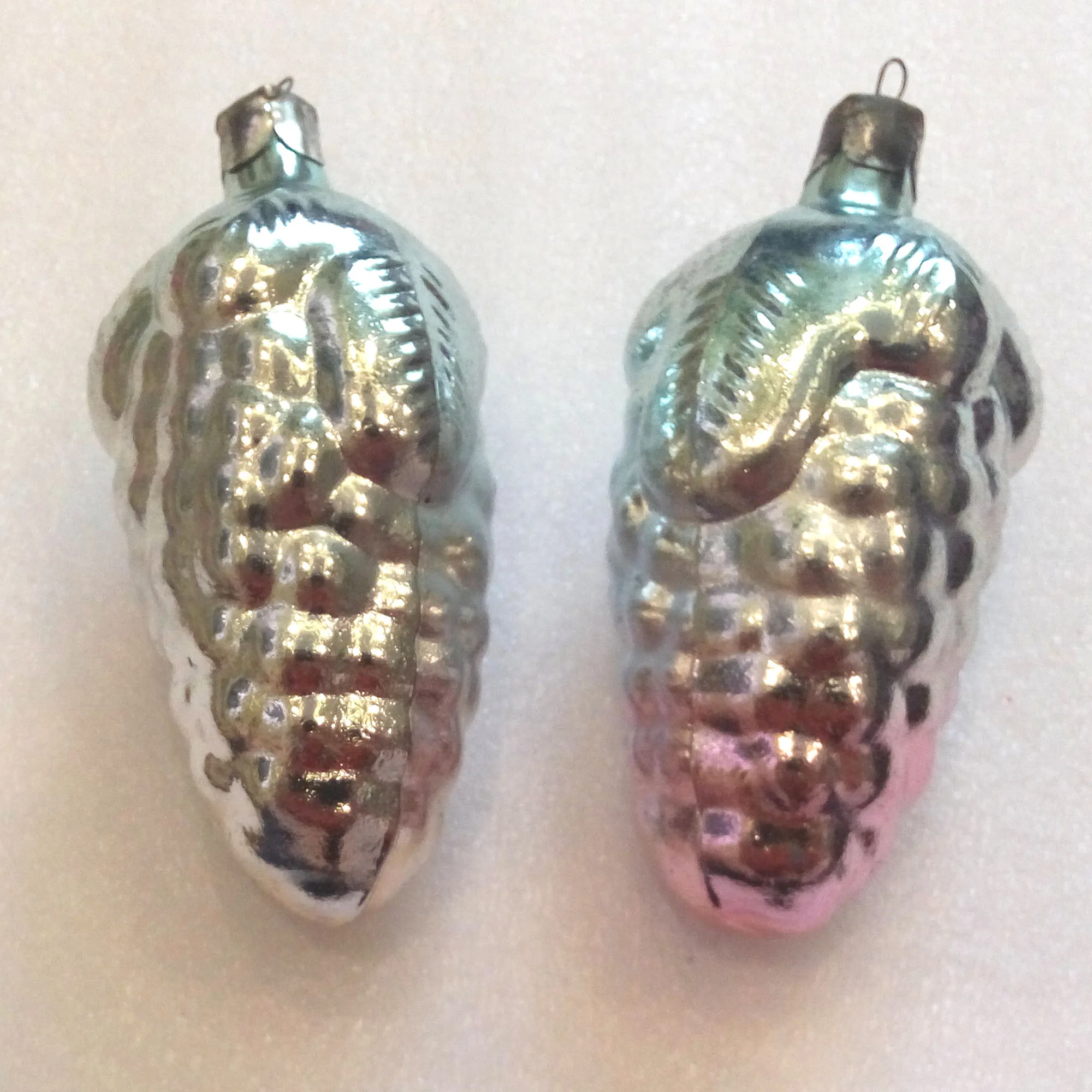 Set of 2 Vintage Antique USSR Glass Christmas Ornaments Pinecones