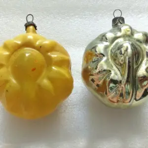 Set of 2 Antique Vintage USSR Glass Christmas Ornaments Sunflowers