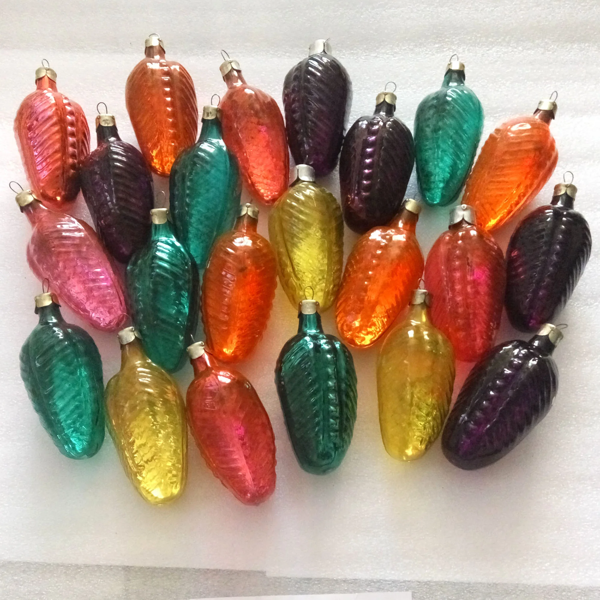 Set of 22 Vintage Ukrainian Glass Christmas Ornament Cones