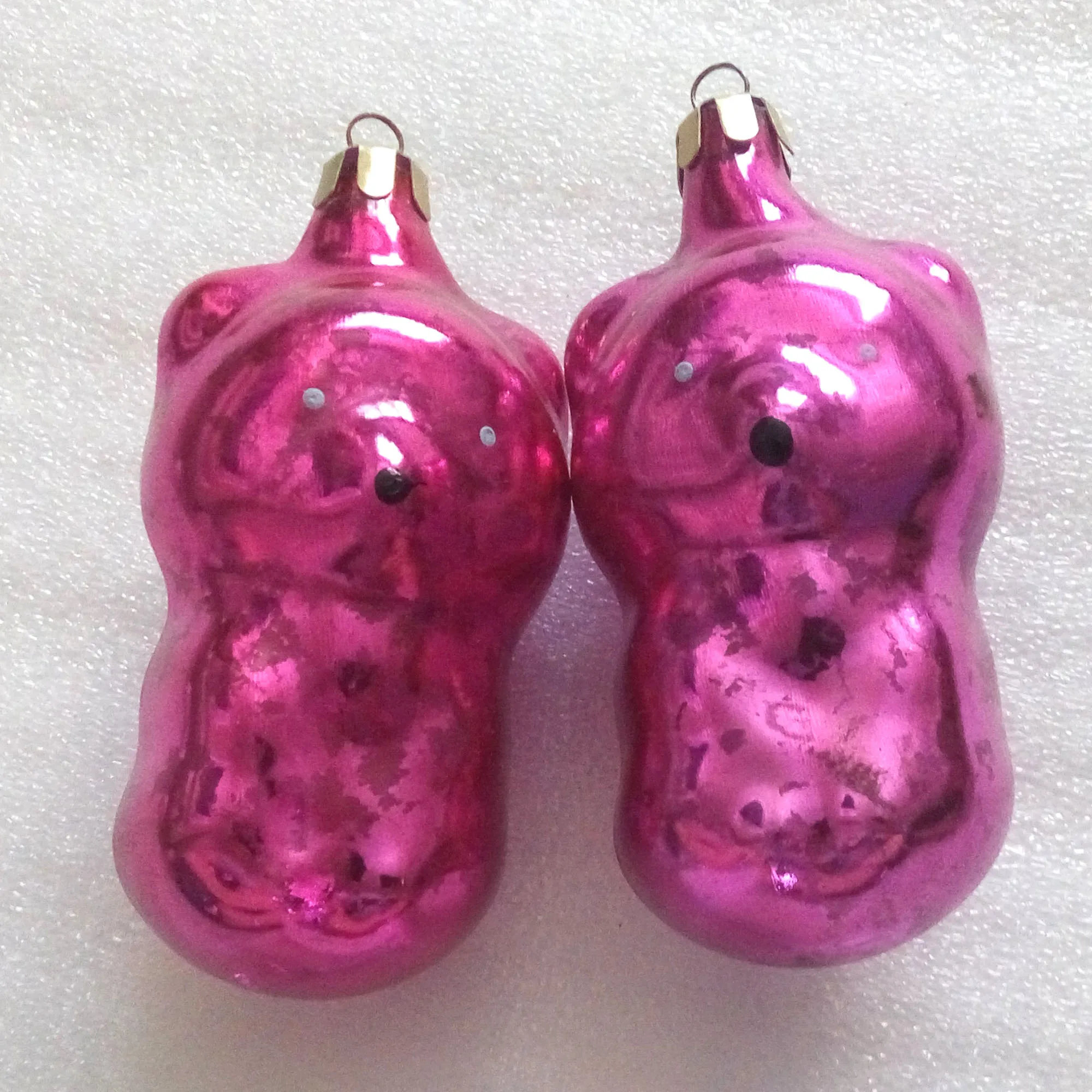 Set of 2 Vintage USSR Glass Christmas Ornaments Bears