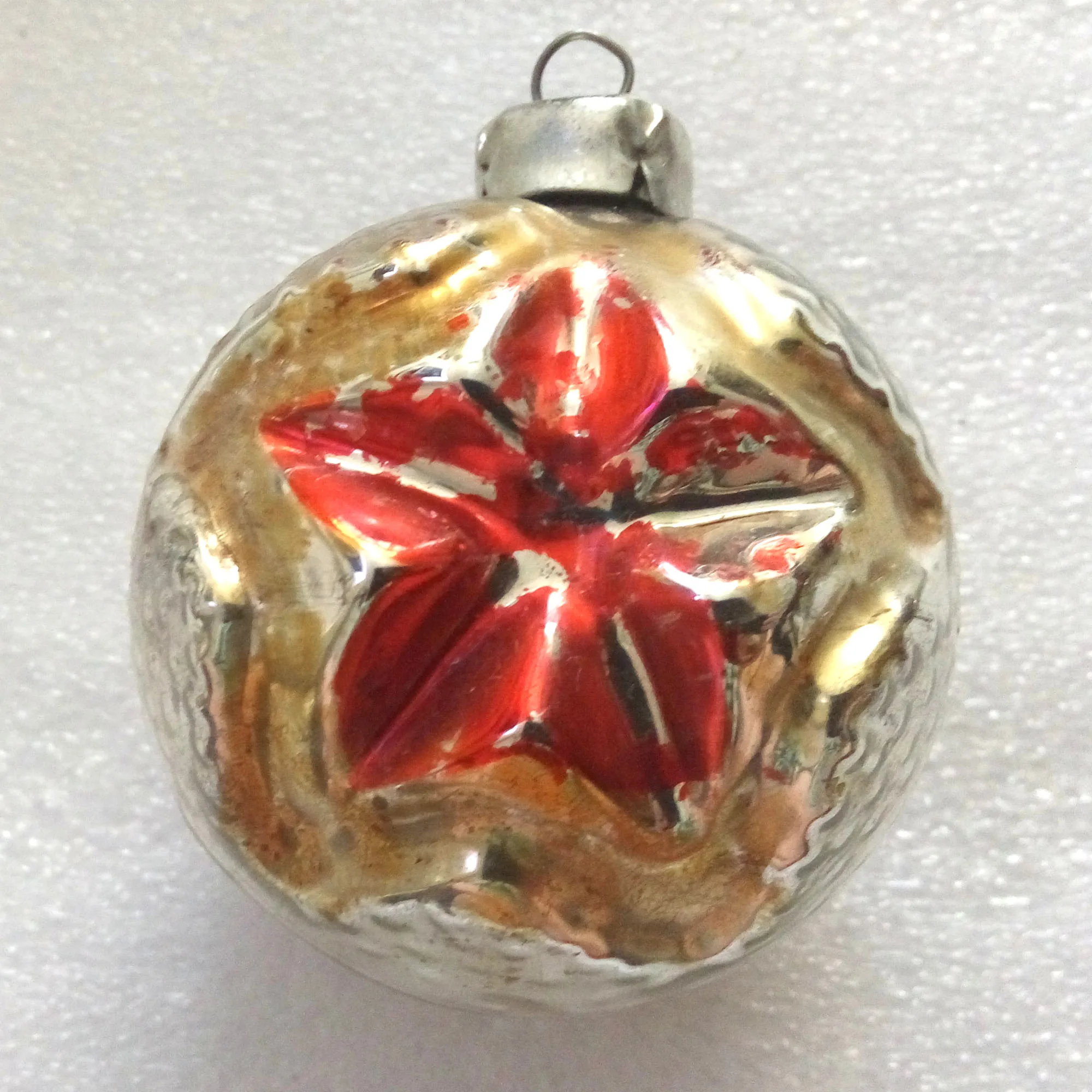 Vintage Ukrainian Glass Christmas Ornament Red Star