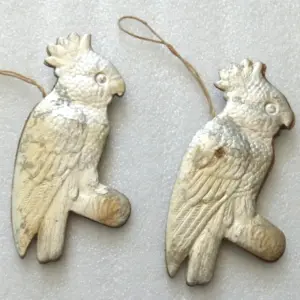 Set of 2 Vintage USSR Cardboard Christmas Ornament Parrots