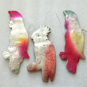 Set of 3 Vintage USSR Cardboard Christmas Ornament Parrots