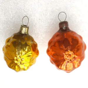 Set of 2 Antique Vintage USSR Silver Glass Christmas Ornaments Grapes