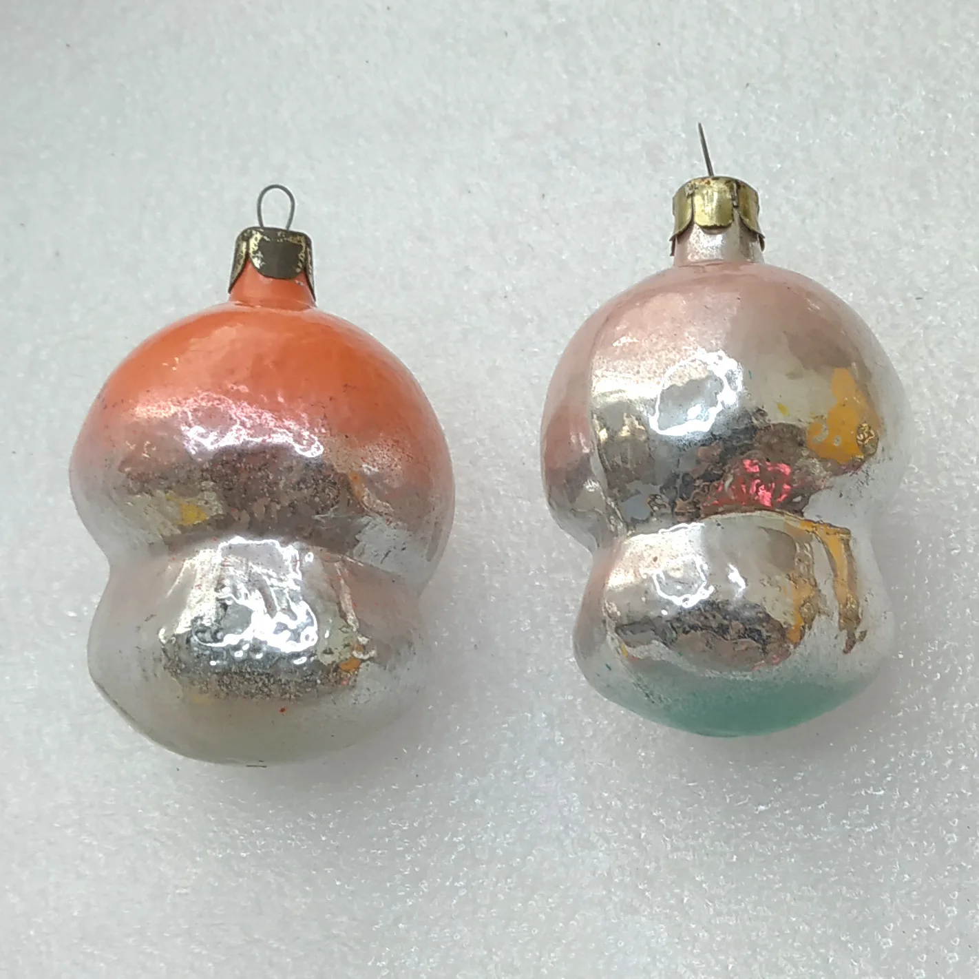 Set of 2 Antique Vintage USSR Glass Christmas Ornaments Mushrooms