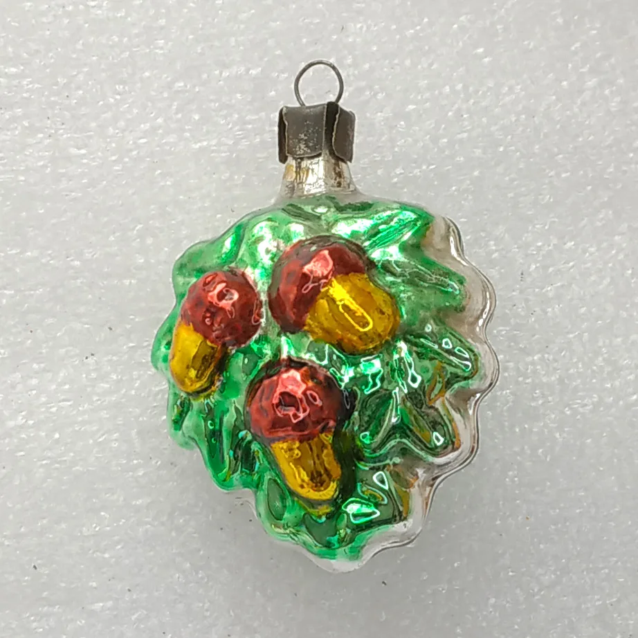 Antique Vintage USSR Silver Glass Christmas Tree Ornament Acorns