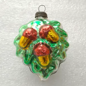 Antique Vintage USSR Silver Glass Christmas Tree Ornament Acorns