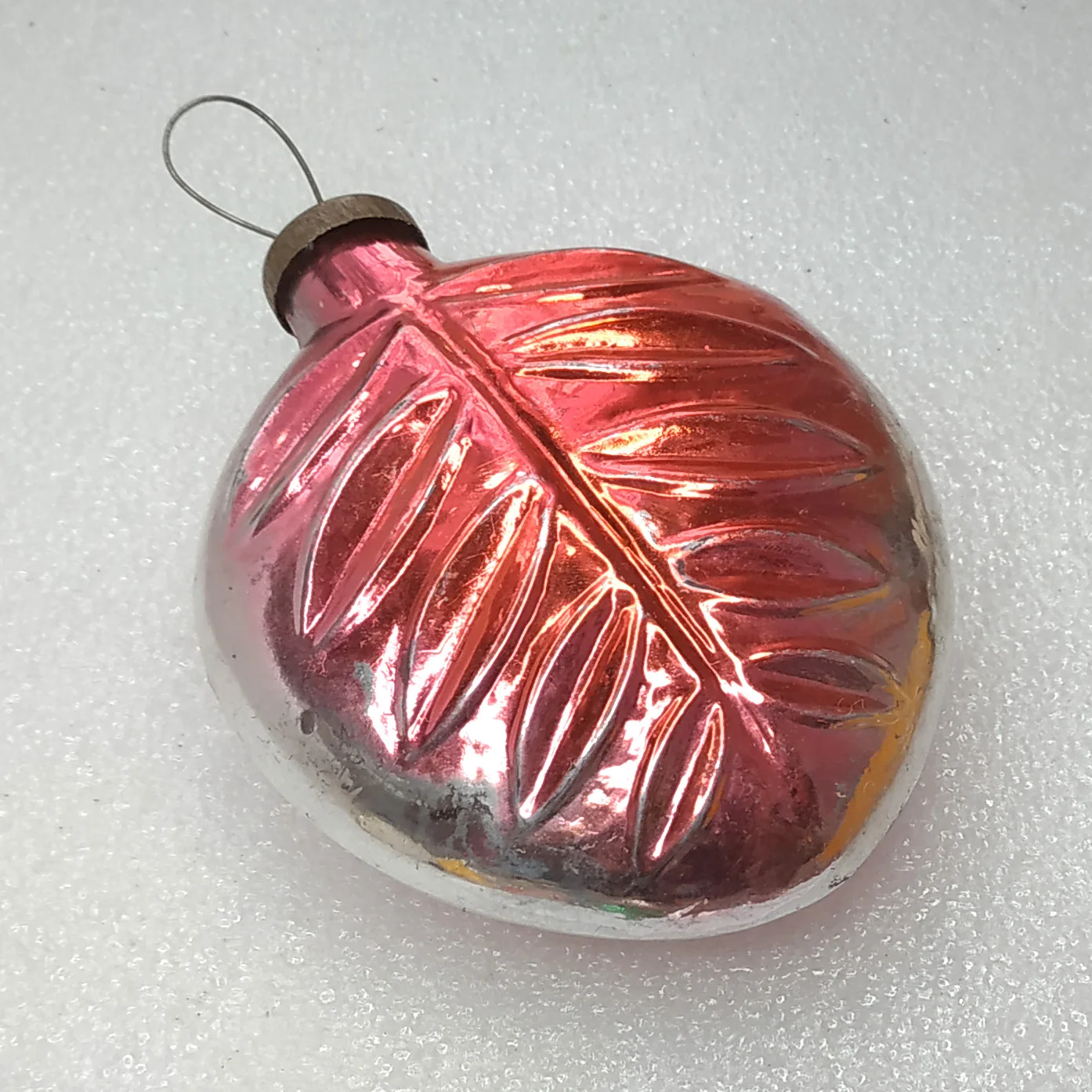Huge Antique Vintage USSR Glass Christmas Tree Ornament Old Leaf