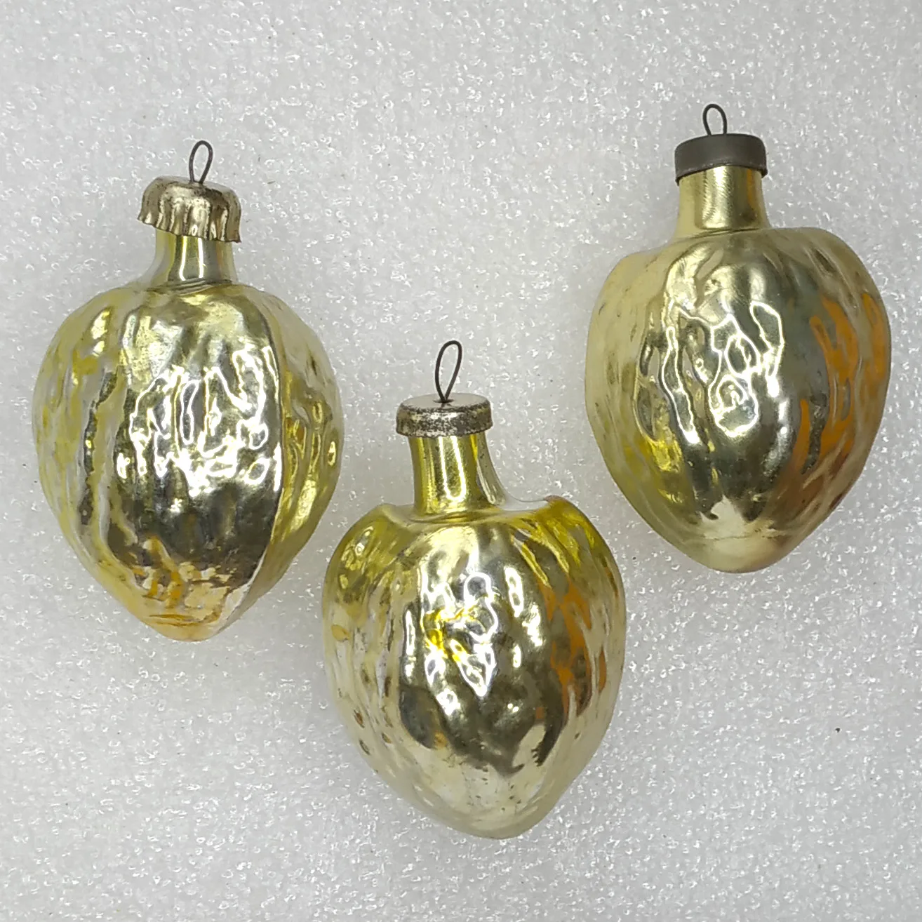 Set of 3 Antique Vintage USSR Glass Christmas Tree Ornament Old Walnuts