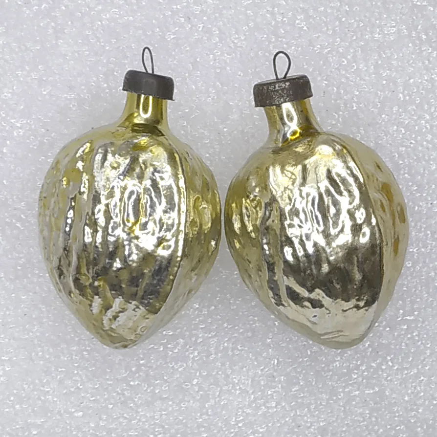 Set of 2 Antique Vintage USSR Glass Christmas Tree Ornament Old Walnuts