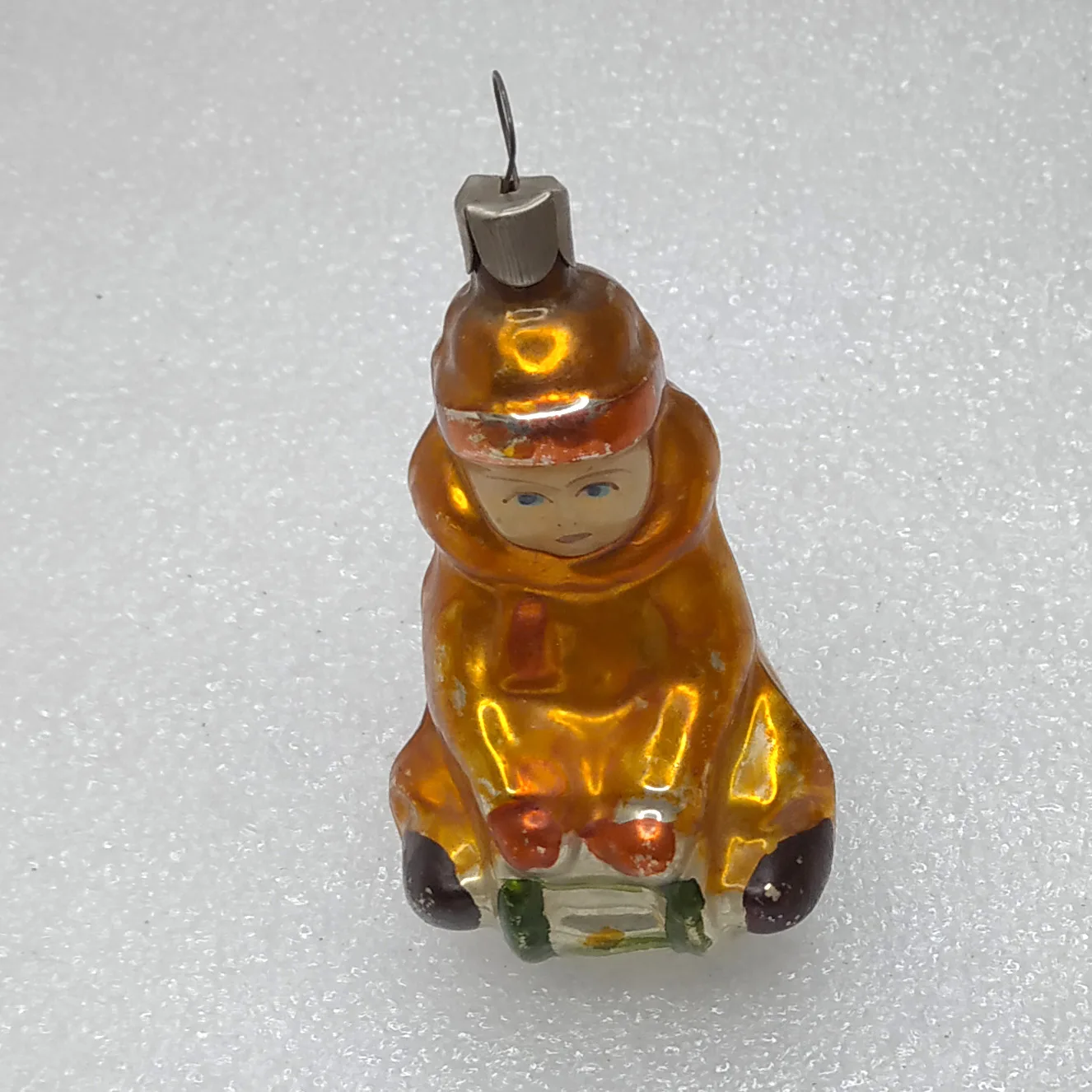 Antique Vintage USSR Glass Christmas Tree Ornament Boy on Sledge