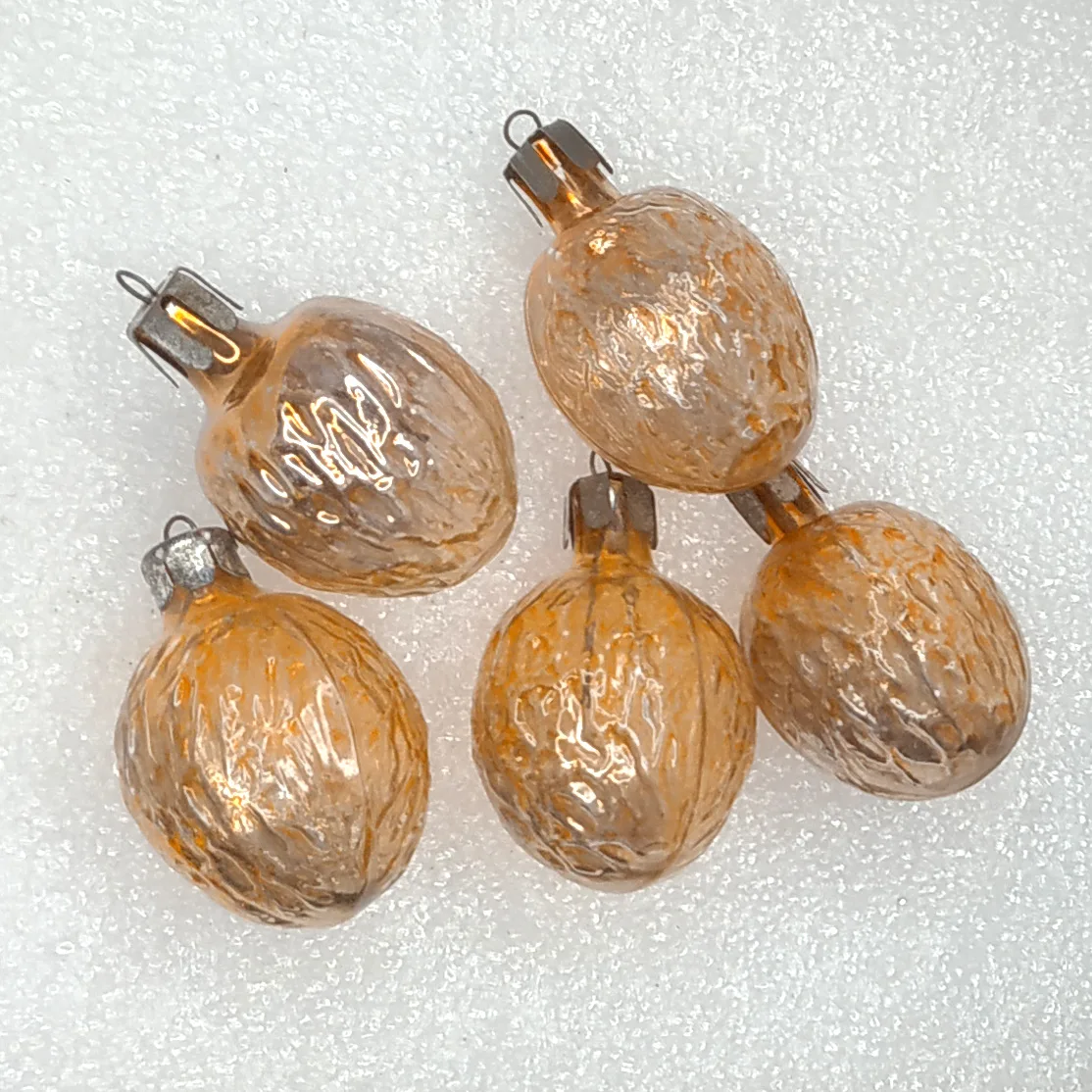 Set of 5 Antique Vintage USSR Glass Christmas Tree Ornament Old Walnuts