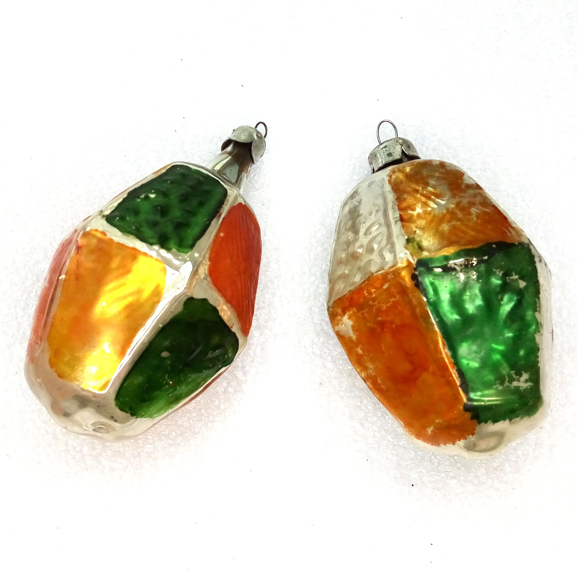 Set of 2 Vintage Glass USSR Christmas Ornaments
