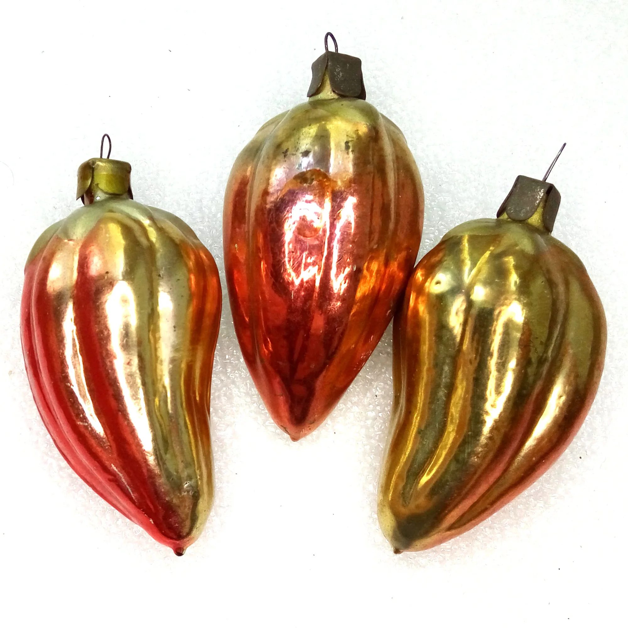 Set of 3 Vintage Glass USSR Christmas Ornaments Paprika