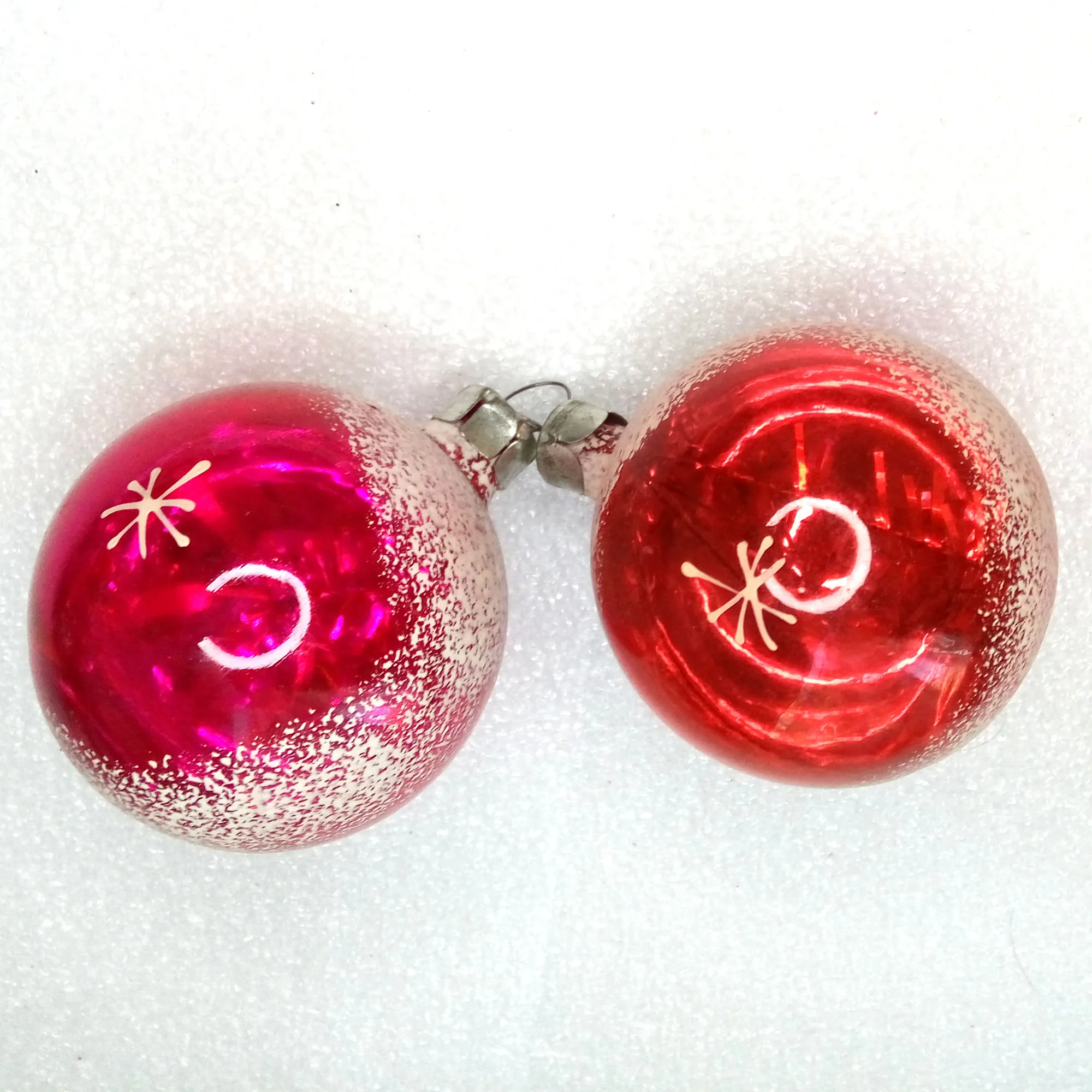 Set of 2 Antique Vintage Glass USSR Christmas Ornaments Balls