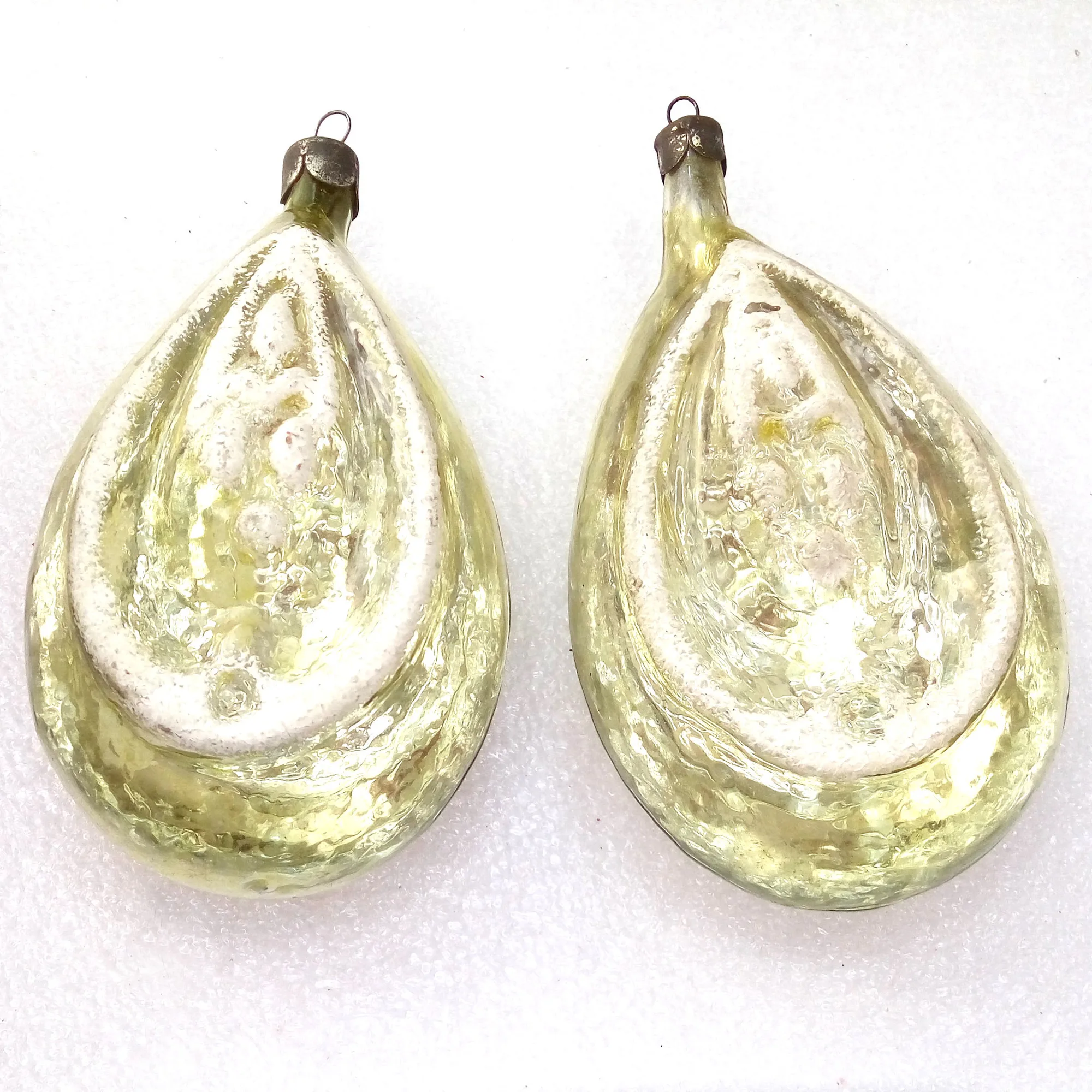 Set of 2 Vintage Glass USSR Christmas Ornaments Big Houses