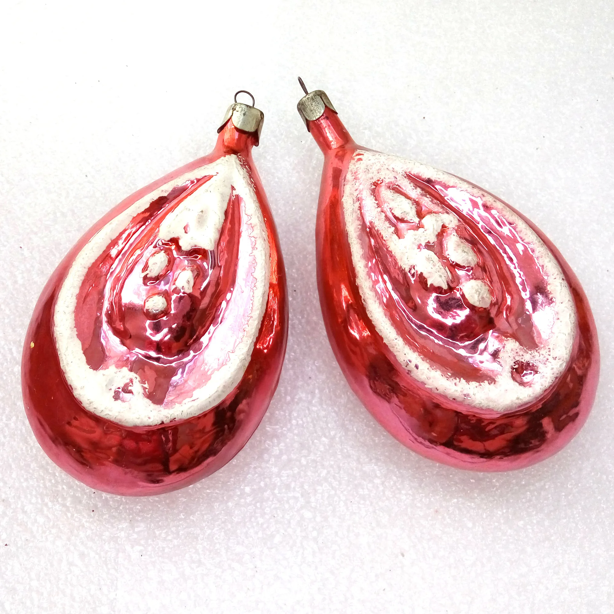 Set of 2 Vintage Glass USSR Christmas Ornaments Big Houses