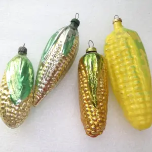 Set of 4 Antique Vintage USSR Glass Christmas Ornaments Old Corns