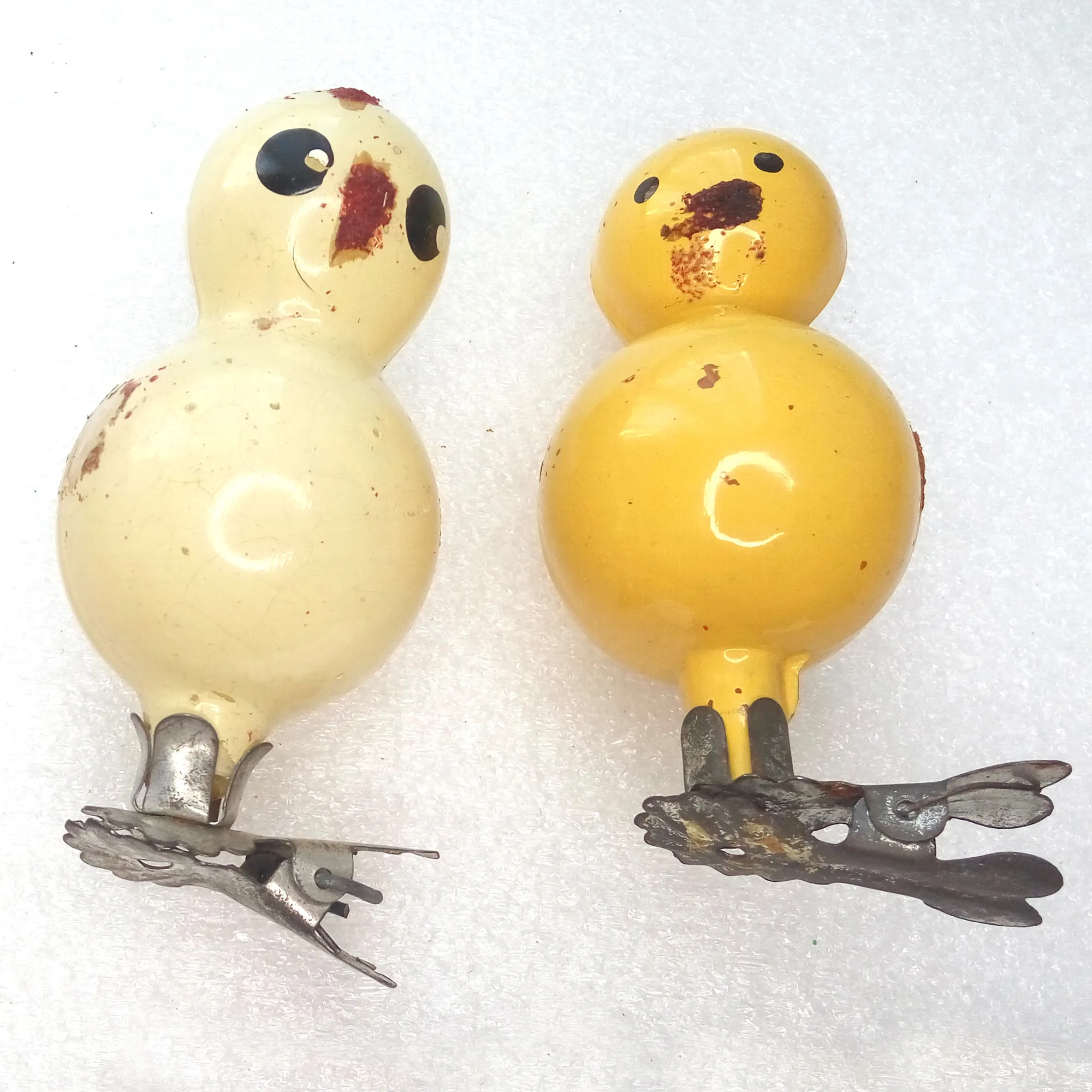 Set of 2 Vintage USSR Glass Christmas Ornaments Chickens