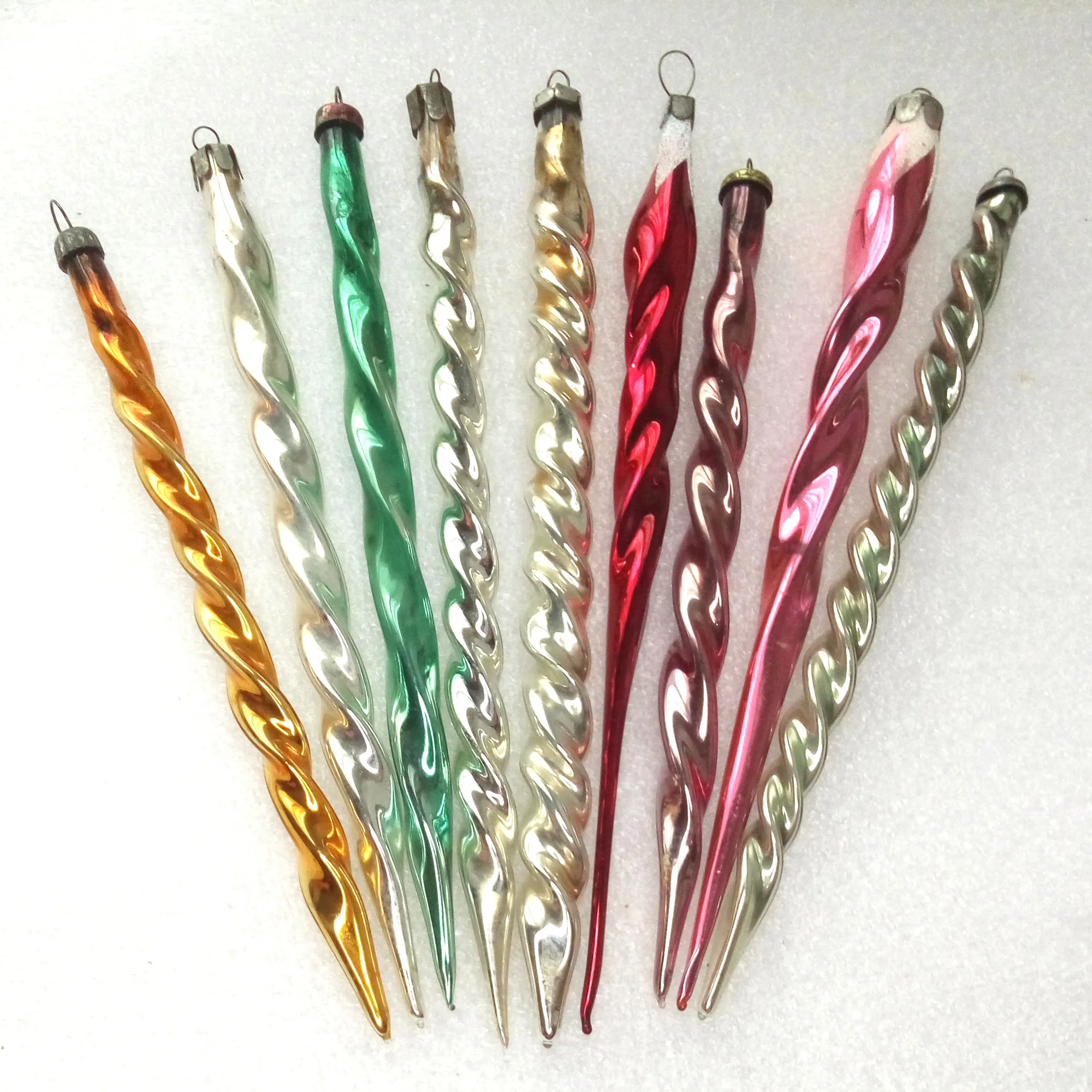 Set of 9 Vintage Antique Glass Christmas Ornaments Long Icicles