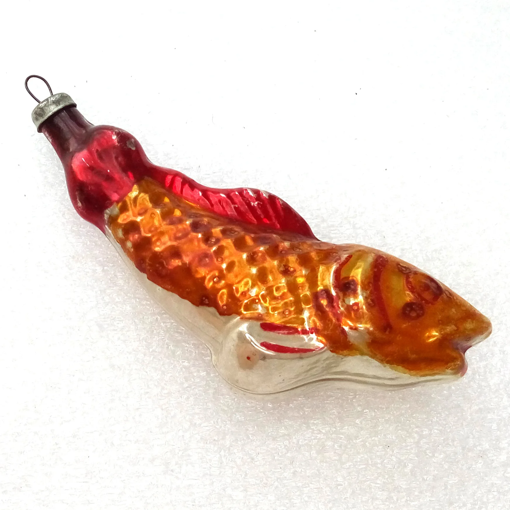 Antique Vintage Ukrainian Glass Christmas Ornaments Gold Fish