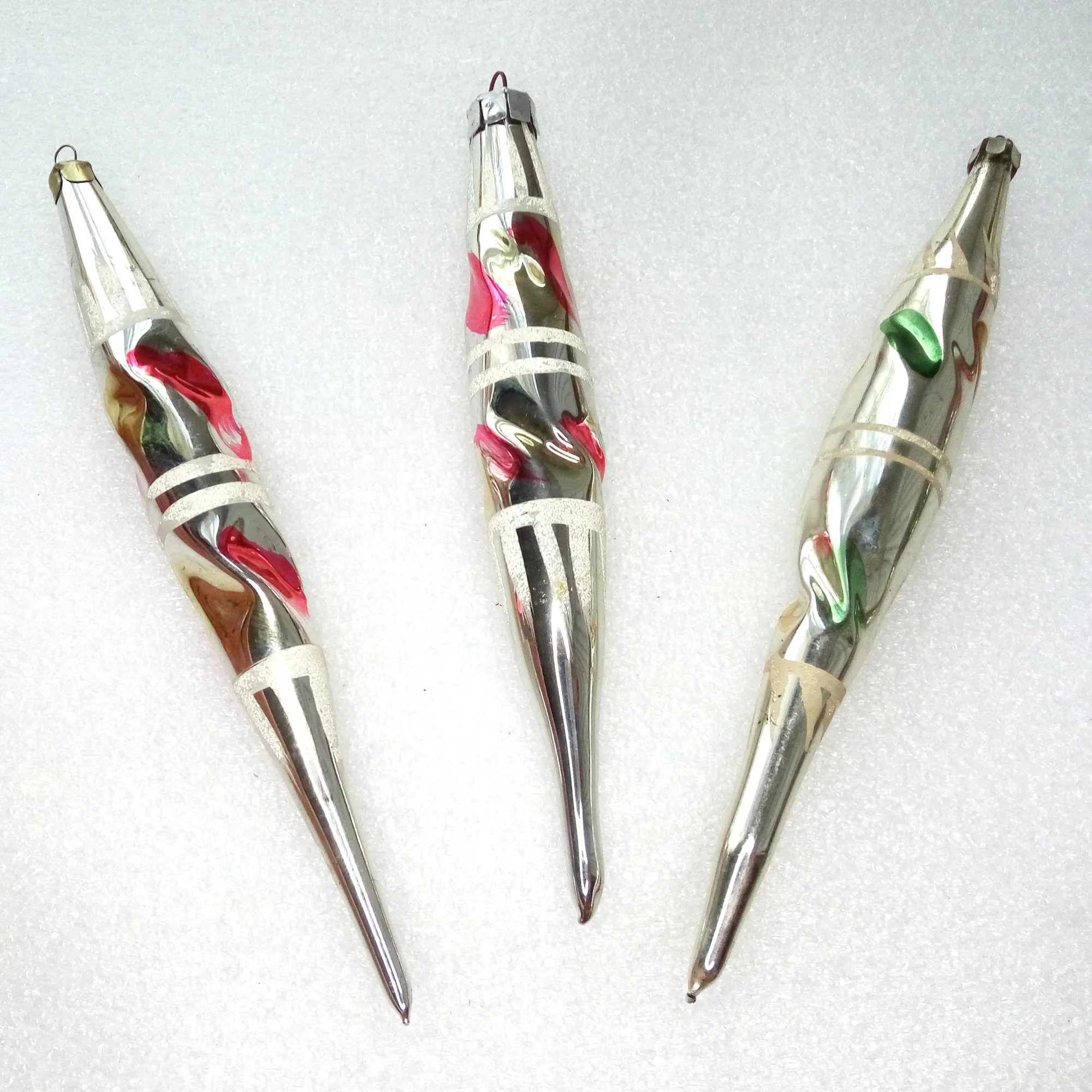 Set of 3 Vintage Antique Glass Christmas Ornaments Icicles