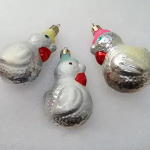 Set of 3 Vintage Ukrainian Glass Christmas Ornaments Turkeys